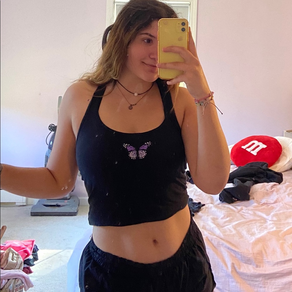 Butterfly patch black tank